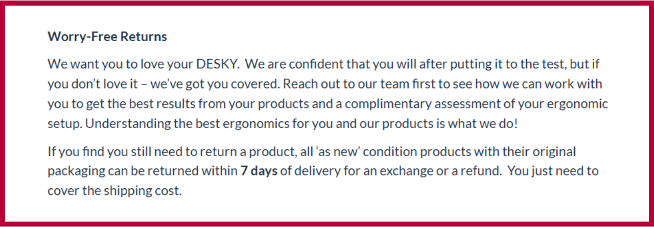 Desky's Worry-Free Returns