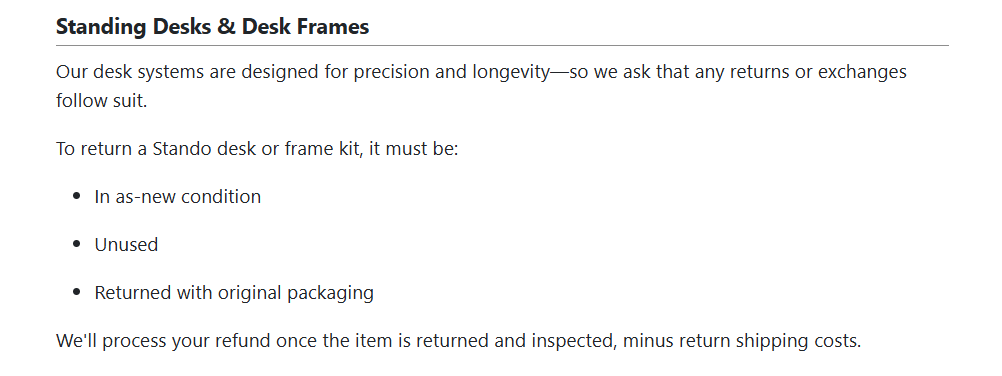 Stando Return Policies