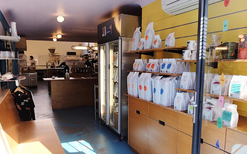 Inside the Twin Peaks Coffee Roasters shop in Morley, Perth.
